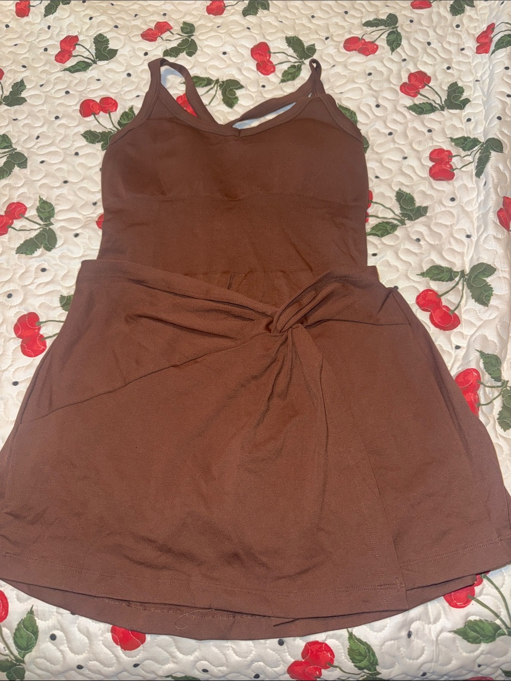 Brown Knot-Front Women's dress with shorts under